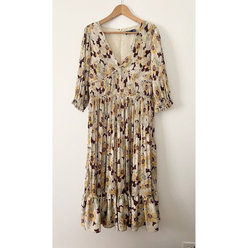 Ralph Lauren Polo Floral Pleated Satin Dress NEW 10 $698